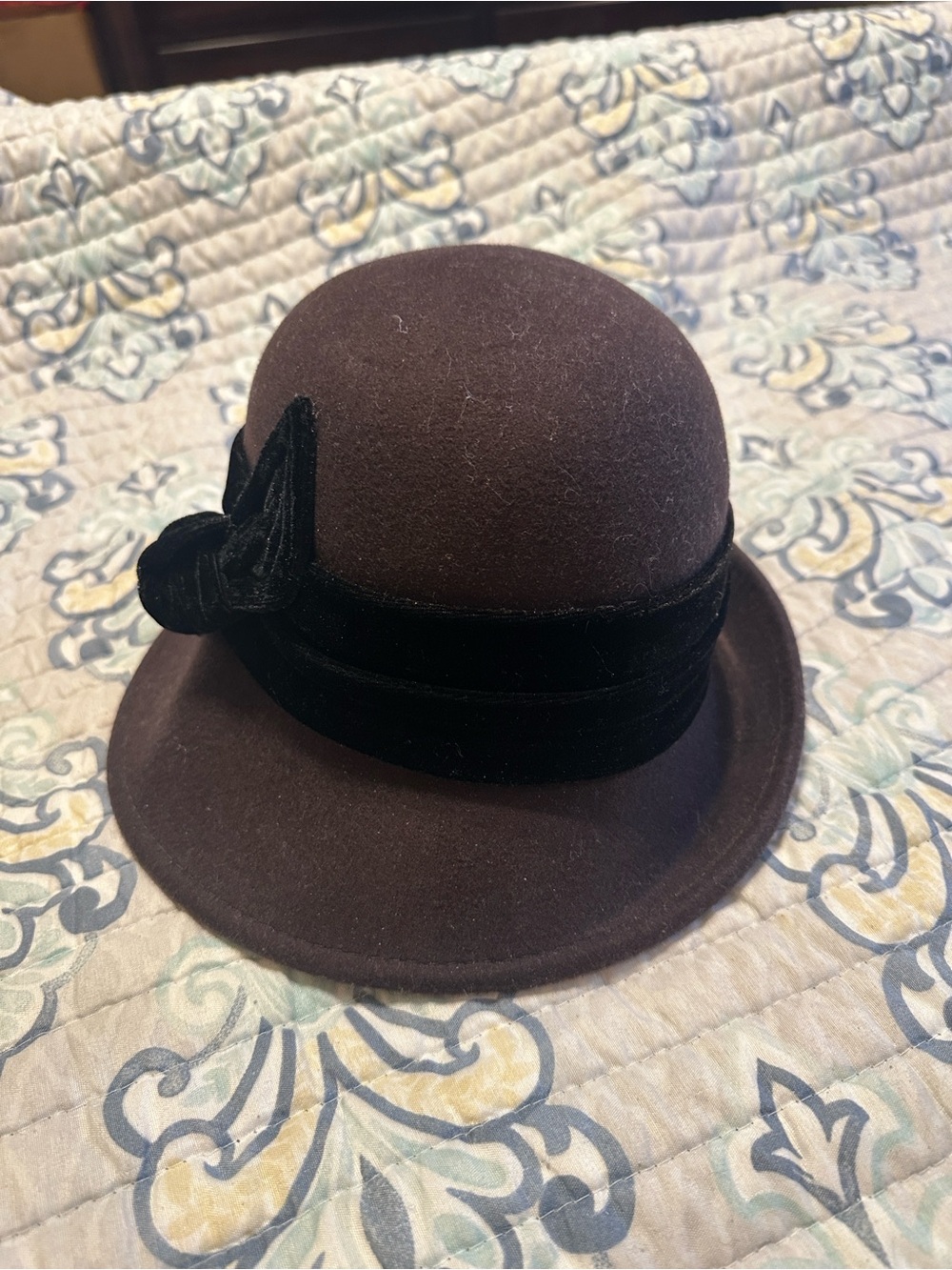 Scala Brown Felt Cloche Hat with Black Velvet Band